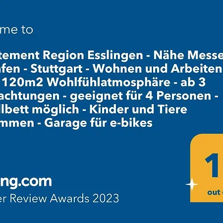 Region Esslingen - Naehe Messe - Flughafen - Stuttgart - Wohnen Und Arbeiten Auf Zeit In 120m2 Wohlfuehlatmosphaere - Ab 3 Uebernachtungen - Geeignet Fuer 4 Pers Incl - Beistellbett Moeglich - Und Tiere Willkommen - Garage F *